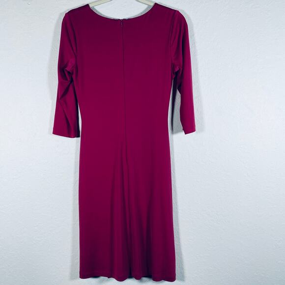 David Meister Women V-Neck Stretch Ruched Cocktail Dress 3/4 sleeve Pink Sz 4 SM - Picture 3 of 14